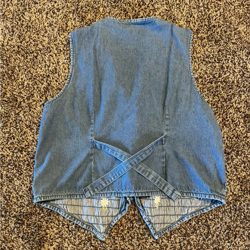 Vintage Bobbie Brooks Blue Denim Vest with Floral Embroidery